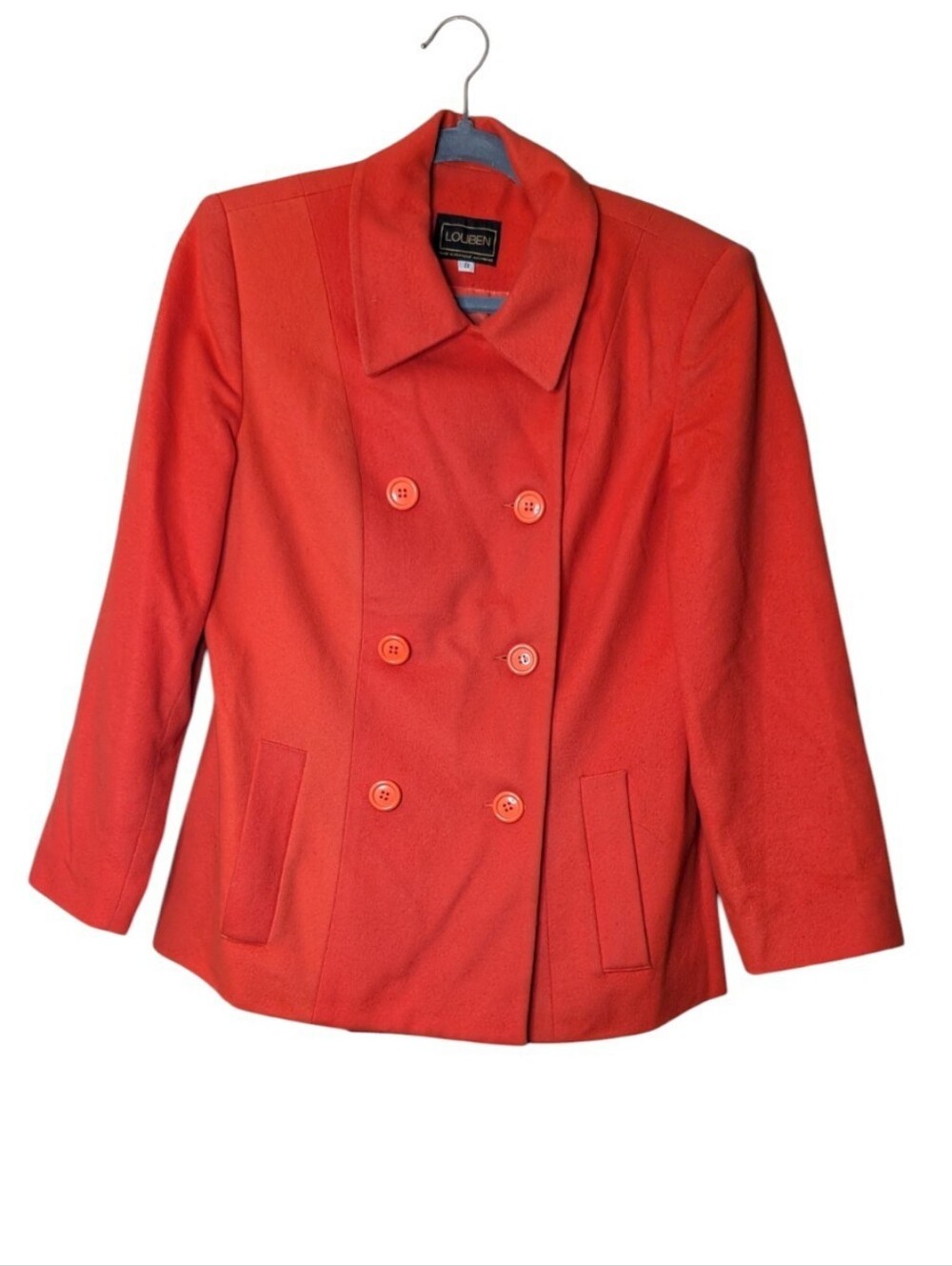 Vintage LOUBEN Wool Cashmere Double Breasted Peacoat Jacket Coral 90s Y2K sz 8